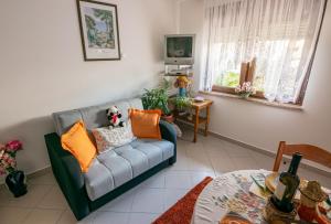 ein Wohnzimmer mit einer Couch und einem Tisch in der Unterkunft Gina in Rijeka + 8 Fotos