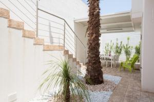 a courtyard with a palm tree in a house at Casa vacanza Torre Specchia in Torre Specchia Ruggeri