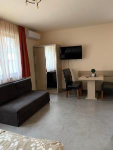 a living room with a couch and a table at Balaton Apartmanház in Siófok