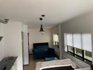 1 dormitorio con 1 cama, escritorio y ventanas en Sheepyhead en Dordrecht