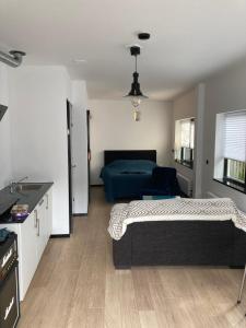 a bedroom with a bed and a kitchen with a sink at Sheepyhead in Dordrecht