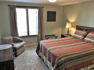 1 dormitorio con 1 cama, 1 silla y 1 ventana en Priceless Black Hills View, en Rapid City