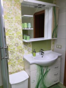 a bathroom with a sink and a mirror at Mansarda Aparts in Skole