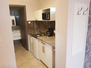 Kuchyň nebo kuchyňský kout v ubytování Flamingó Apartmanház