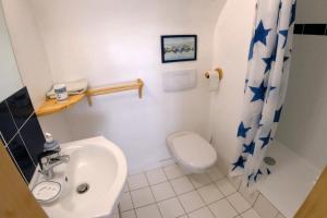 Poullan-sur-Mer的住宿－Maison Terre et Mer，一间带卫生间和水槽的小浴室