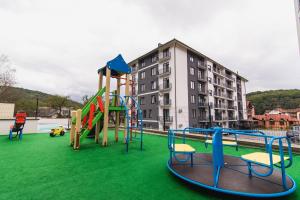 a playground with a slide and slides on a green field at Mint Apartment Солнечное Закарпатье in Polyana