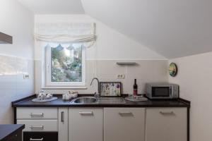 een keuken met een wastafel en een magnetron bij Cetinic Apartment in Dubrovnik