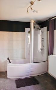 a bathroom with a bath tub in a room at Les Lilas in Sart-en-Fagne +18 photos