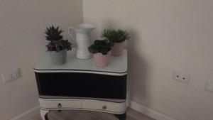 a black and white cabinet with potted plants on it at Archè in Syracuse