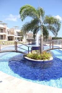 a palm tree in a pool with a fountain at Indulge and Relax Apartment in Pipa