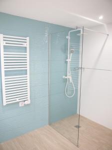 a shower with a glass door in a bathroom at GRAND PAVOIS 37 in Roses