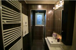 uma casa de banho com um lavatório e um espelho em AMMOS em Salamís