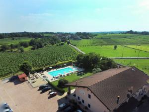 z góry widok na dom z basenem i winnicą w obiekcie Agriturismo Ca' Del Gal w mieście Valeggio sul Mincio