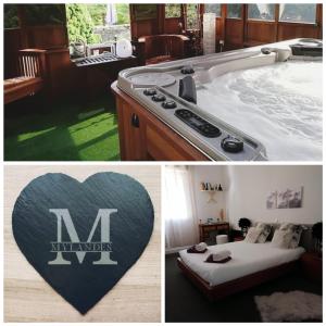 a collage of two pictures of a kitchen and a bath tub at Le Clos des Mylandes in Dax