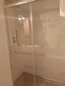 ein Bad mit einer Dusche und einem Waschbecken in der Unterkunft Apartamentos Alcañiz, Ana in Alcañiz