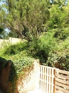 una recinzione di legno accanto a un albero e a cespugli di Chez Sylvie et Amador a Las Illas