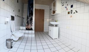 een badkamer met een toilet en een wastafel bij Ferienwohnung in Erftstadt in Erftstadt