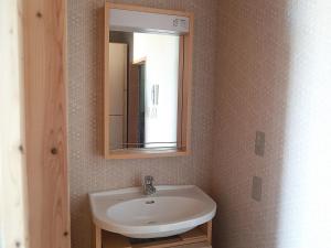 a bathroom with a sink and a mirror at HOSTEL Co-EDO in Katori