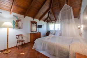 1 dormitorio con 1 cama con mosquitera en The Corner of Dreams - Pool - Parking - Rural, en Tenteniguada