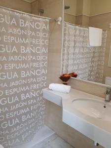 łazienka z umywalką i lustrem w obiekcie Habitaciones Casa Sevillana Centro w Sewilli