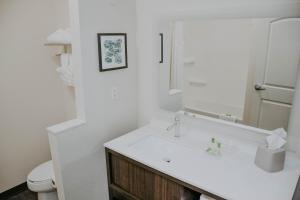 Baño blanco con lavabo y aseo en Holiday Inn Omaha Downtown - Waterpark, an IHG Hotel, en Omaha