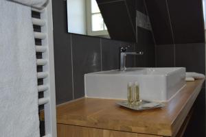 a bathroom with a white sink and a mirror at Chambres d'Hôtes Le Clos des Marronniers in Douvres-la-Délivrande +35 photos