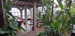 a large room with a large patio area at Mikaso Hotel in San Pedro La Laguna