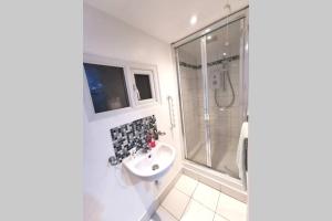 a bathroom with a sink and a shower at Private Comfortable Guest Suite - Nottingham in Nottingham