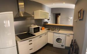een keuken met een wasmachine en een magnetron bij Apartamento Plaza Viuda in Cádiz