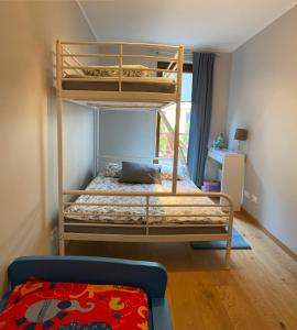 a bedroom with two bunk beds and a couch at Apartament BalticPark Stegna in Stegna