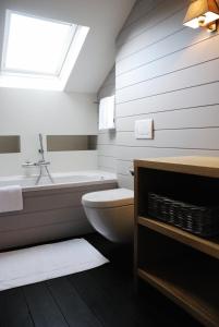 ein Bad mit einem WC, einem Waschbecken und einem Fenster in der Unterkunft B&B Villa des Roses in Hasselt