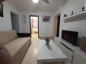 ヘレス・デ・ラ・フロンテーラにあるApartamento Jerez Cañaのリビングルーム(ソファ、テレビ付)