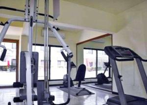 奧夫雷貢城的住宿－克夫雷貢城品質酒店，一间健身房,里面设有跑步机和椭圆机