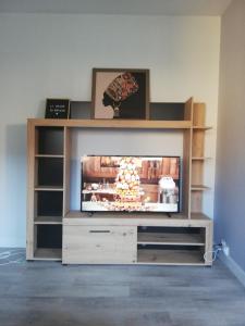 a entertainment center with a television in a room at Joli appartement résidentiel à Troyes in Troyes