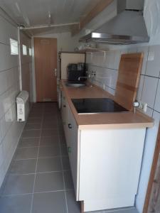 uma pequena cozinha com um lavatório e um balcão em " Haus Willi " Sohlbach em Netphen