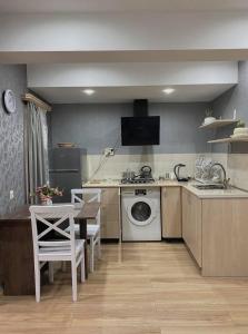 uma cozinha com um lavatório e uma máquina de lavar roupa em Eka's House em Tbilisi