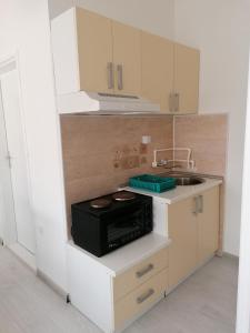 a small kitchen with a microwave and a sink at Apartman Andrijana 1 in Soko Banja