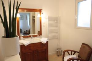 ein Badezimmer mit Waschbecken und großem Spiegel in der Unterkunft Le jardin secret bnb in Villeneuve-lès-Béziers + 49 Fotos