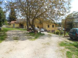 a dirt road in front of a house with a tree at LA GROTTA Bed and Breakfast e Affittacamere in Castel Giorgio