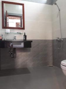 a bathroom with a sink and a toilet and a mirror at Ciel Homestay in Hue