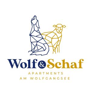 聖沃爾夫岡的住宿－Wolf & Schaf Apartments，狼人居住公寓的标志