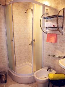 a bathroom with a shower and a sink and a toilet at Apartments Dani želja in Makarska