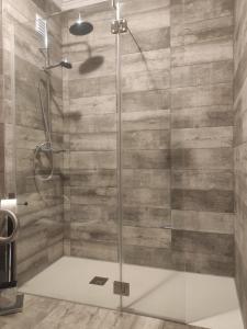 a shower with a glass door in a bathroom at Em Cima Da Areia in Póvoa de Varzim