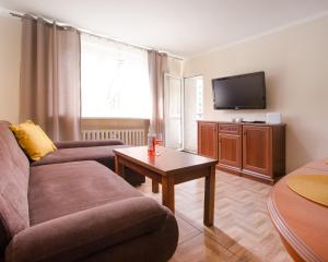 - un salon avec un canapé et une table basse dans l'établissement Apartament Deluxe Arcon Double, à Siemianowice Śląskie