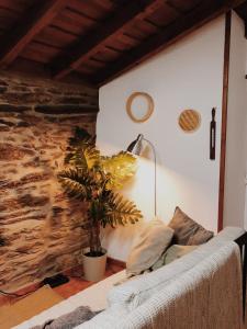 a living room with a couch and a plant at Casa do Douro in Alijó