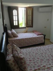 a bedroom with two beds and a window at suite 1 f3 or f4 villa114 2beds garden viwe Green Beach in El Alamein
