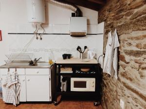 a small kitchen with a stove and a microwave at Casa do Douro in Alijó +15 photos