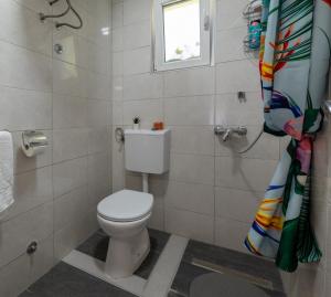a bathroom with a toilet and a window and a shower at Vikendica Julka Palić in Palić +8 photos