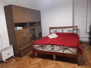 リヴィウにあるKvartira na B Khmelnytskohoのベッドルーム1室(赤い毛布付きのベッド1台付)
