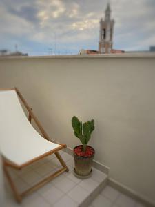 uma planta em um vaso ao lado de uma cadeira em uma varanda em SUITE 168 em Pescara